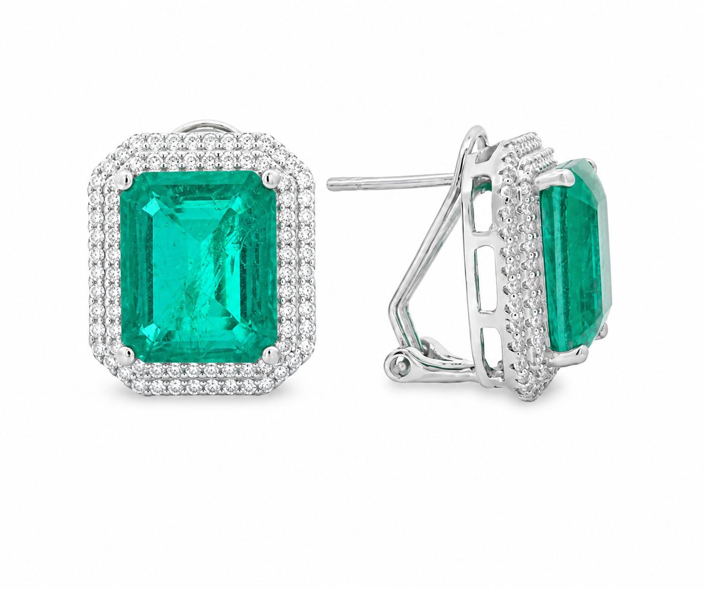 Double Halo Elegant Emerald Cut Earring - KE192046