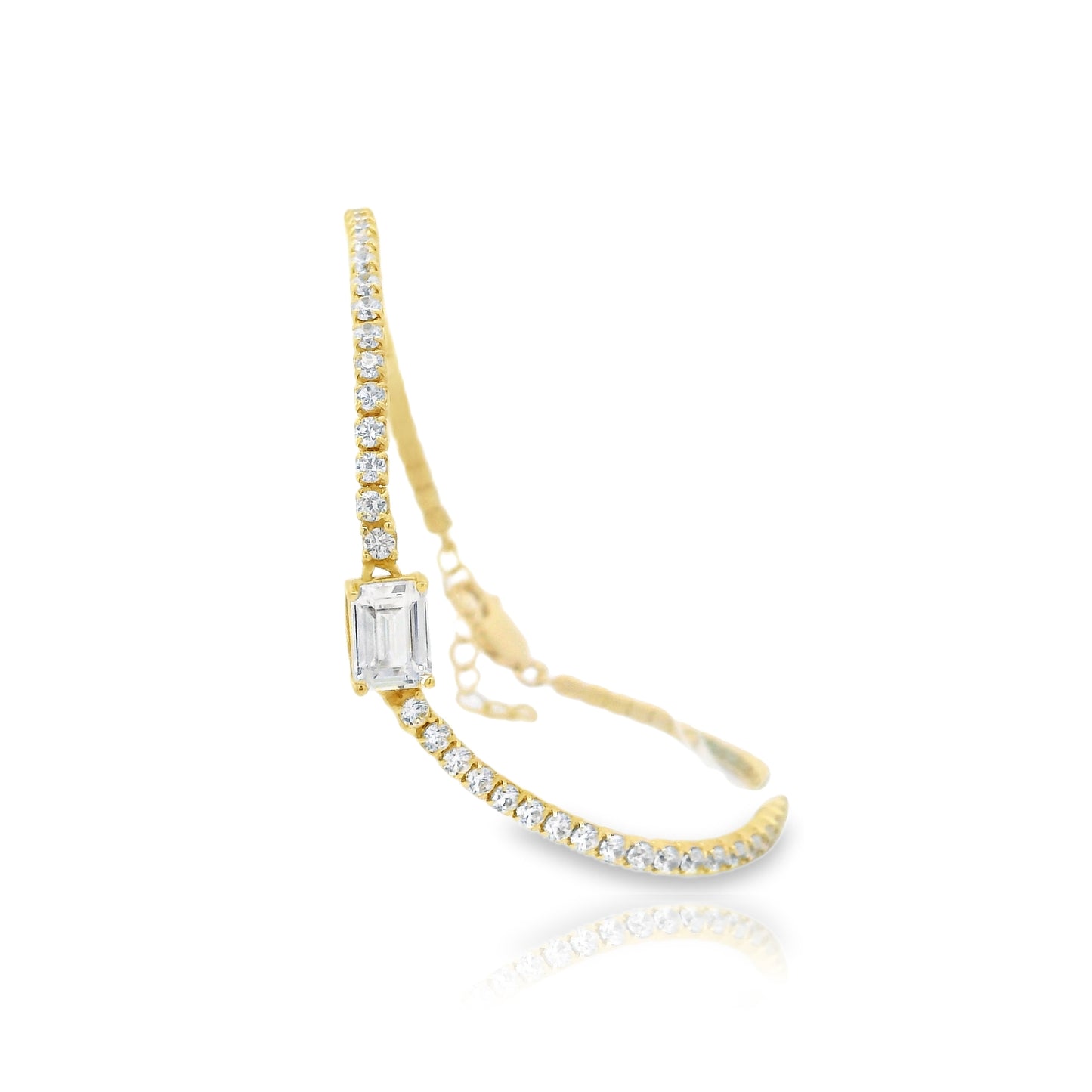 Emerald Cut Centered Micro Pave Tennis Bracelet 6+1"" - KB33126