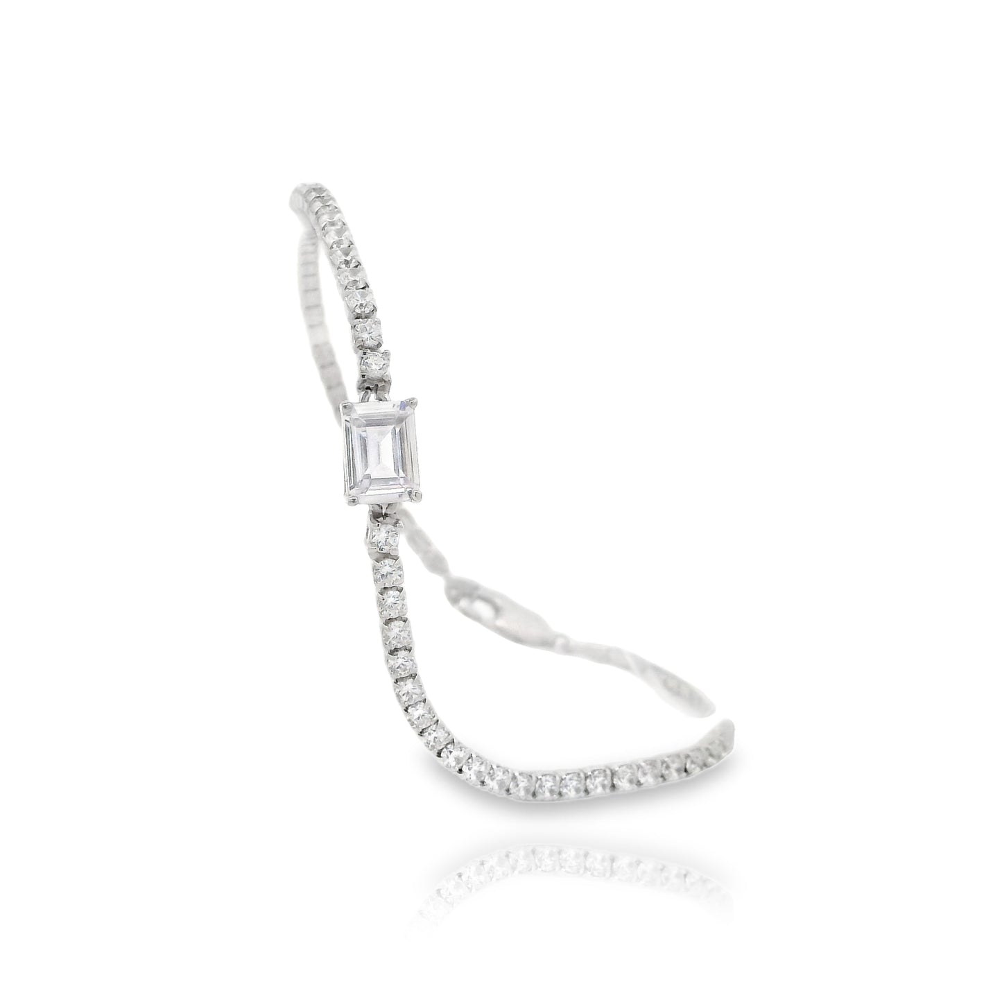 Emerald Cut Centered Micro Pave Tennis Bracelet 6+1"" - KB33126