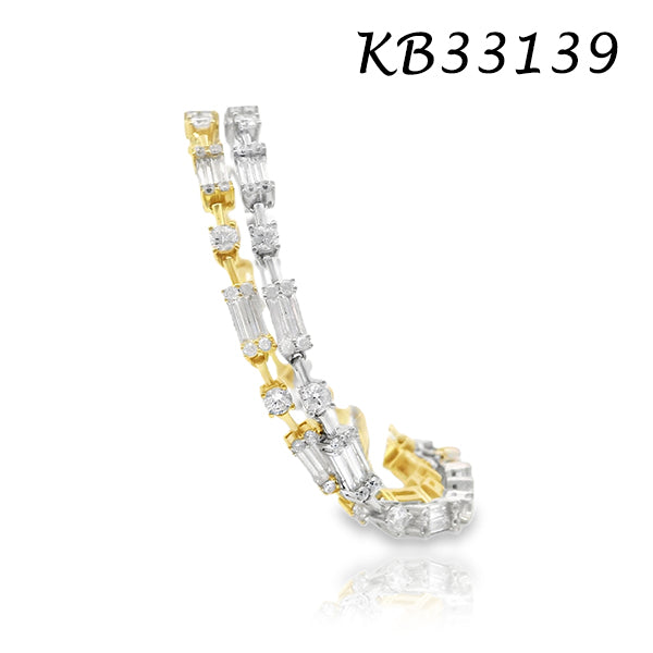 Elegant Thin Baguette and Diamond Bracelet - KB33139