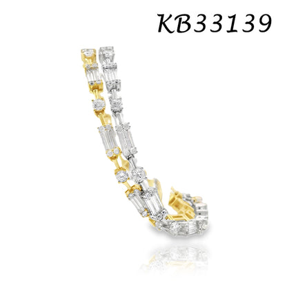 Elegant Thin Baguette and Diamond Bracelet - KB33139