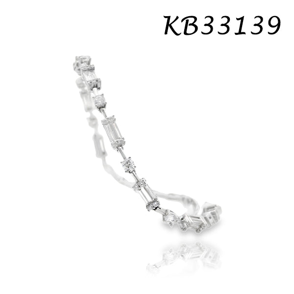 Elegant Thin Baguette and Diamond Bracelet - KB33139