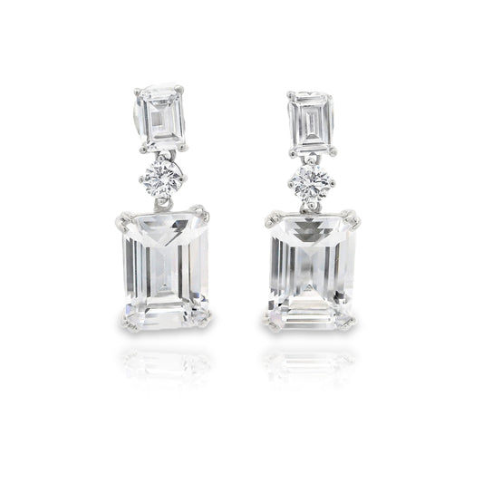 Double Emerald Cut Drop Earrings - KE192014