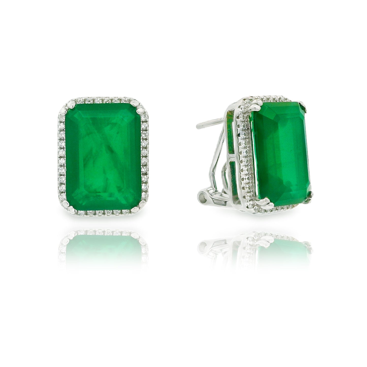Halo Emerald Cut Omega Back Medium Earring - KE192040