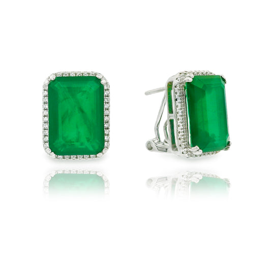 Halo Emerald Cut Omega Back Medium Earring - KE192040