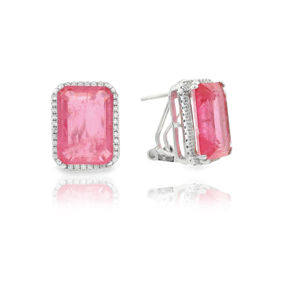 Halo Emerald Cut Omega Back Medium Earring - KE192040