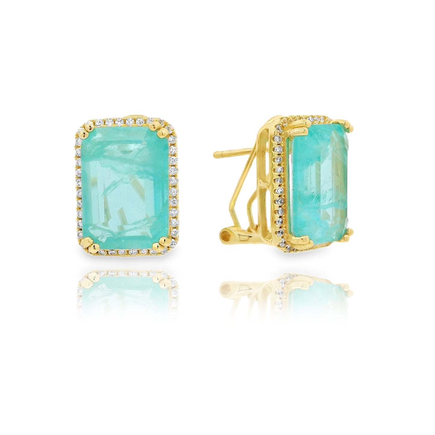 Halo Emerald Cut Omega Back Medium Earring - KE192040