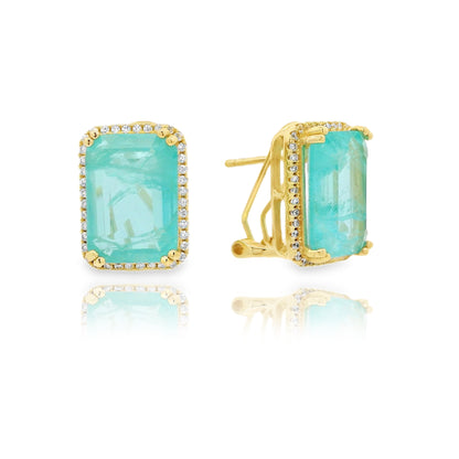 Halo Emerald Cut Omega Back Medium Earring - KE192040