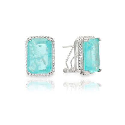Halo Emerald Cut Omega Back Medium Earring - KE192040