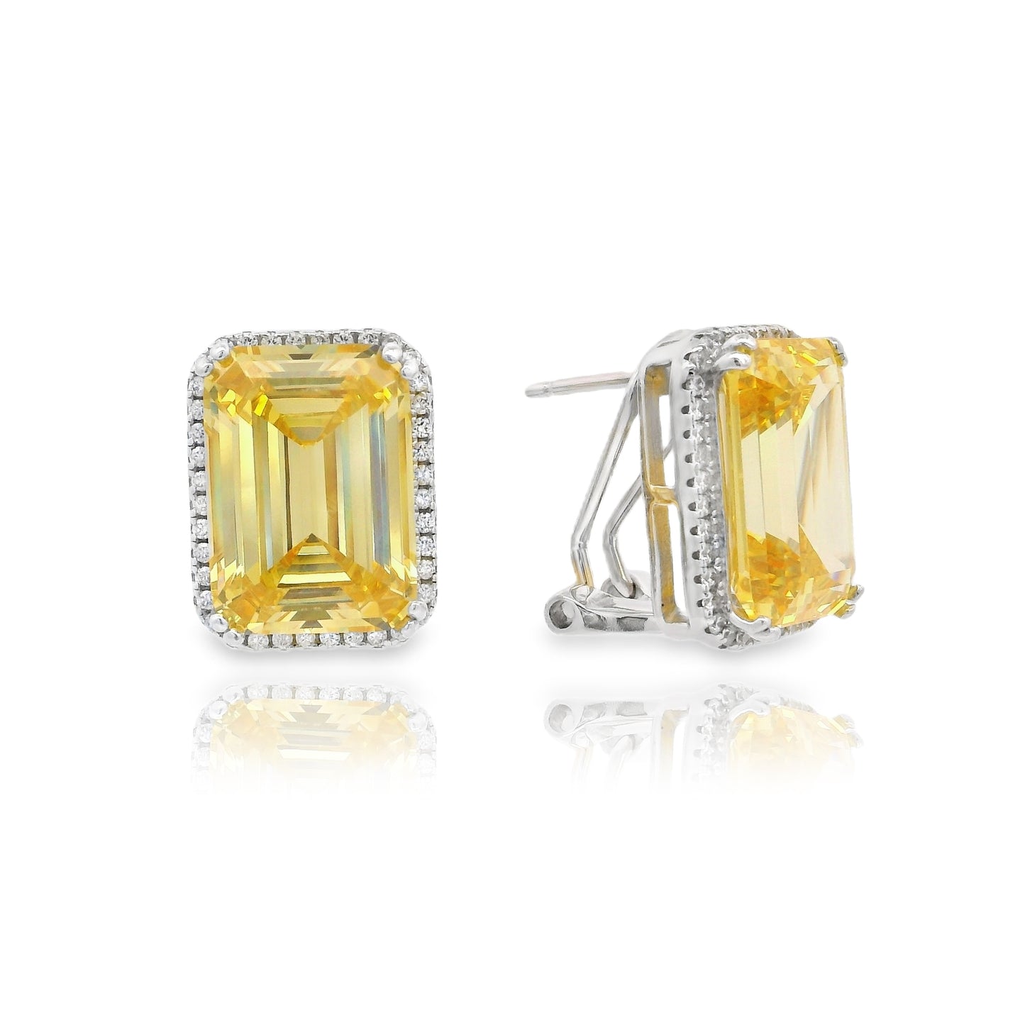 Halo Emerald Cut Omega Back Medium Earring - KE192040