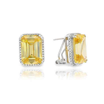 Halo Emerald Cut Omega Back Medium Earring - KE192040