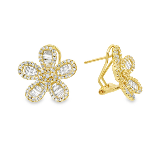 Medium Elegant Baguette Flower Earring - KE192058F
