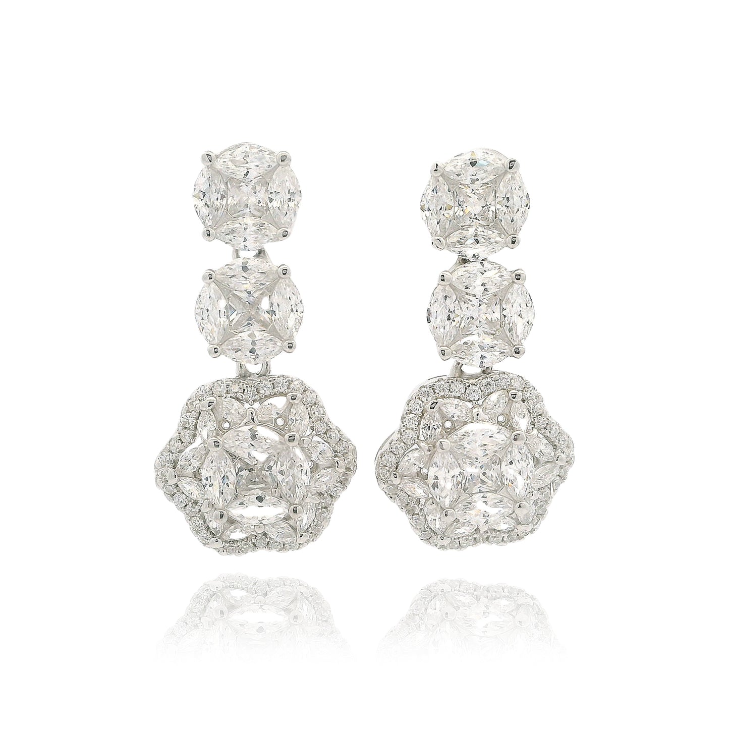 Floral Diamond CZ cluster drop earrings - KE192074