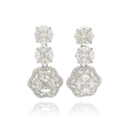 Floral Diamond CZ cluster drop earrings - KE192074