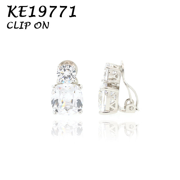 Medium Classic Double Stones CZ Clip On Earring – KE19771C