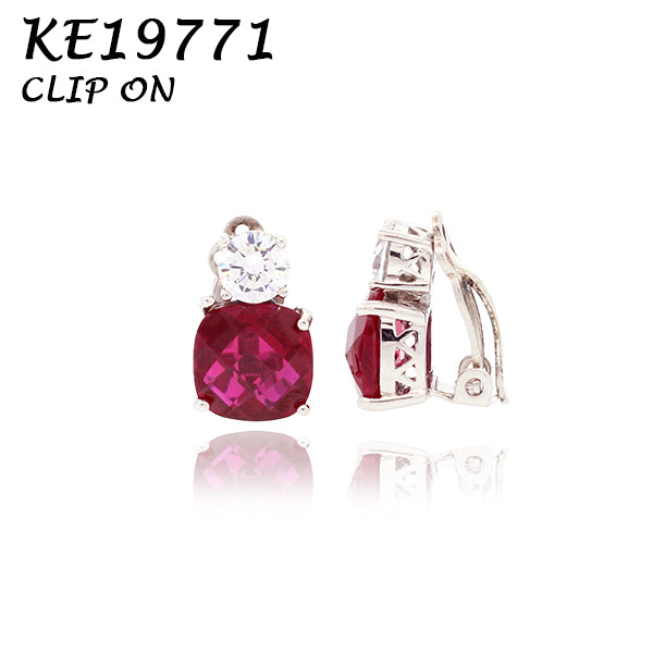 Medium Classic Double Stones CZ Clip On Earring – KE19771C
