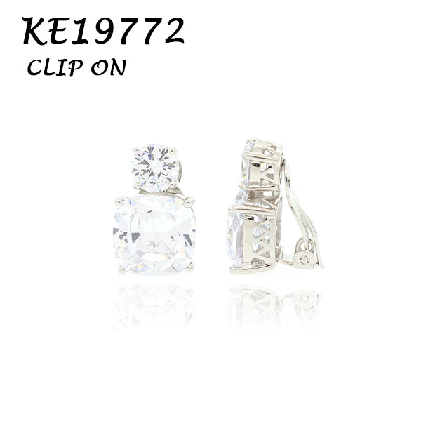 Large Classic Double Stones CZ Clip On Earring - KE19772C