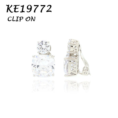 Large Classic Double Stones CZ Clip On Earring - KE19772C