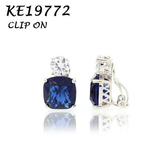 Large Classic Double Stones CZ Clip On Earring - KE19772C