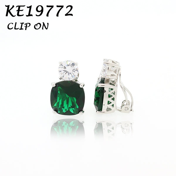 Large Classic Double Stones CZ Clip On Earring - KE19772C