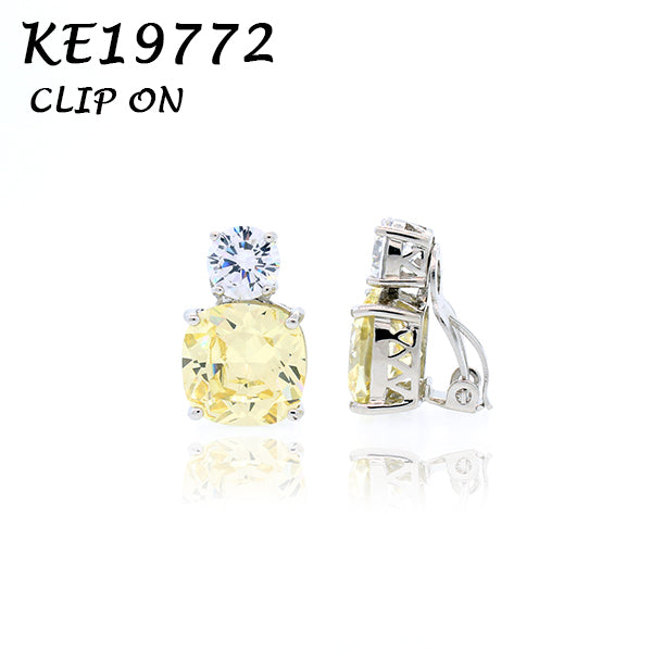 Large Classic Double Stones CZ Clip On Earring - KE19772C