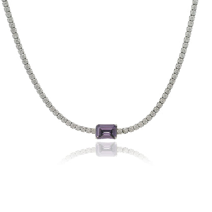 Emerald Cut Centered Micro Pave Tennis Necklace 14+4" - KN22306