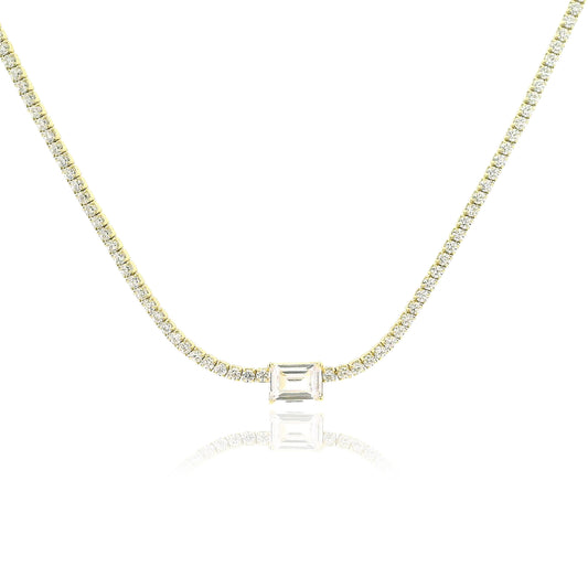 Emerald Cut Centered Micro Pave Tennis Necklace 14+4" - KN22306