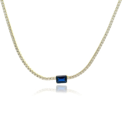 Emerald Cut Centered Micro Pave Tennis Necklace 14+4" - KN22306