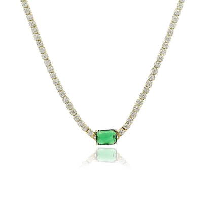Emerald Cut Centered Micro Pave Tennis Necklace 14+4" - KN22306