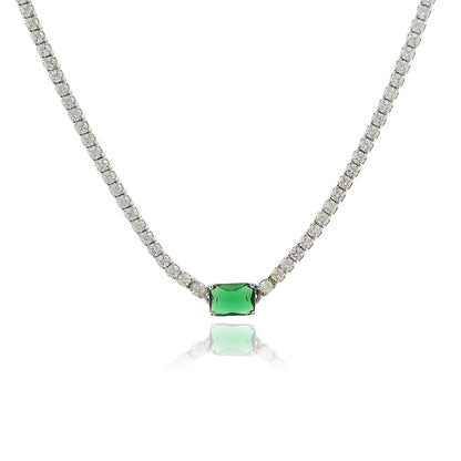 Emerald Cut Centered Micro Pave Tennis Necklace 14+4" - KN22306