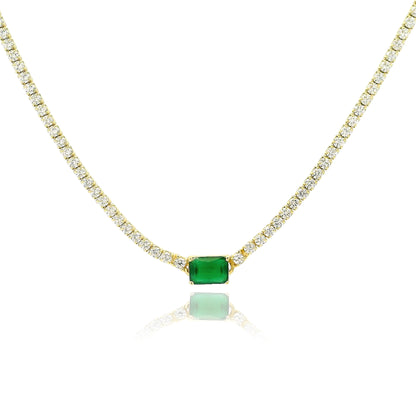 Emerald Cut Centered Micro Pave Tennis Necklace 14+4" - KN22306