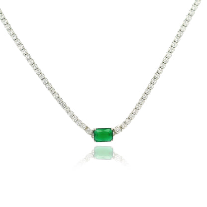 Emerald Cut Centered Micro Pave Tennis Necklace 14+4" - KN22306