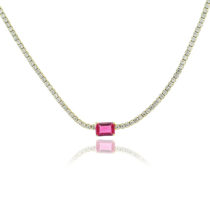 Emerald Cut Centered Micro Pave Tennis Necklace 14+4" - KN22306