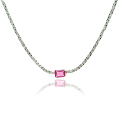 Emerald Cut Centered Micro Pave Tennis Necklace 14+4" - KN22306
