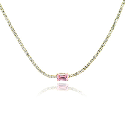 Emerald Cut Centered Micro Pave Tennis Necklace 14+4" - KN22306