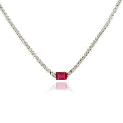 Emerald Cut Centered Micro Pave Tennis Necklace 14+4" - KN22306