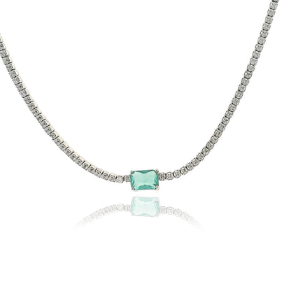Emerald Cut Centered Micro Pave Tennis Necklace 14+4" - KN22306