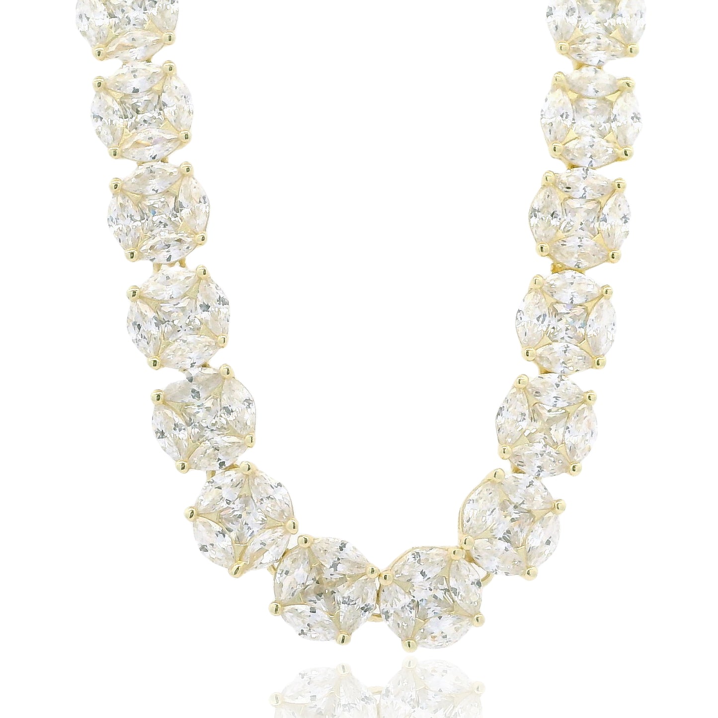 Radiant Elegance: Marquise-Cut CZ Cluster Necklace in Silver - KN22398