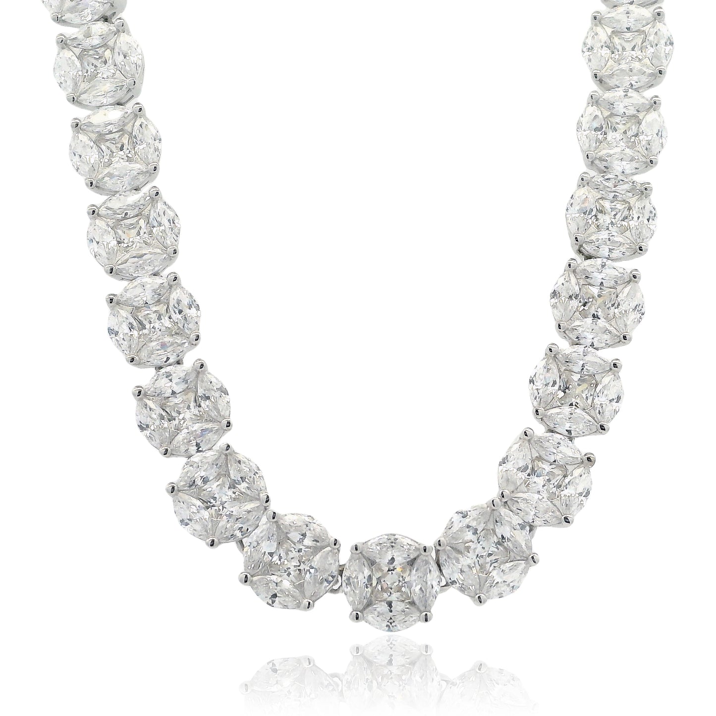 Radiant Elegance: Marquise-Cut CZ Cluster Necklace in Silver - KN22398