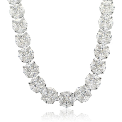 Radiant Elegance: Marquise-Cut CZ Cluster Necklace in Silver - KN22398