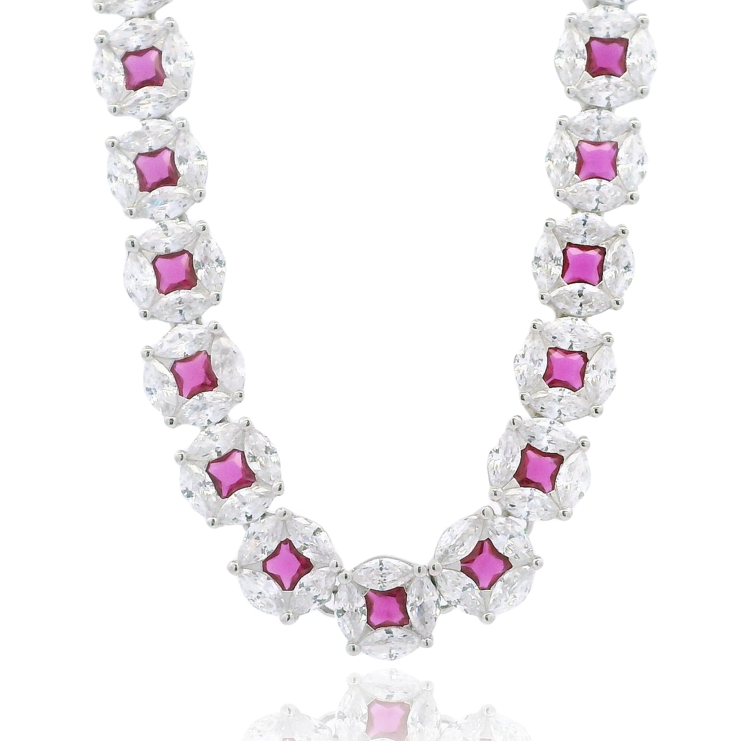 Radiant Elegance: Marquise-Cut CZ Cluster Necklace in Silver - KN22398