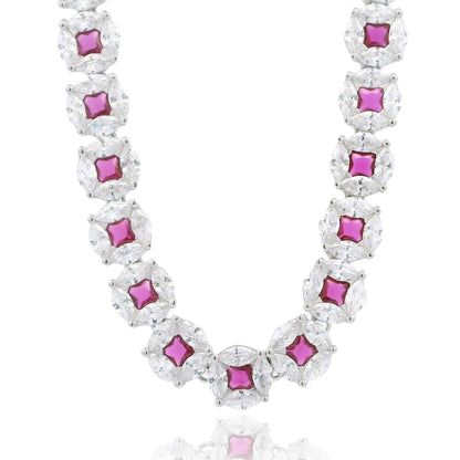 Radiant Elegance: Marquise-Cut CZ Cluster Necklace in Silver - KN22398