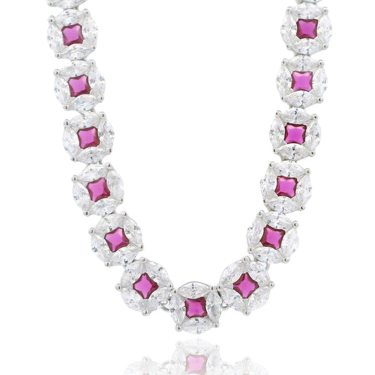 Radiant Elegance: Marquise-Cut CZ Cluster Necklace in Silver - KN22398