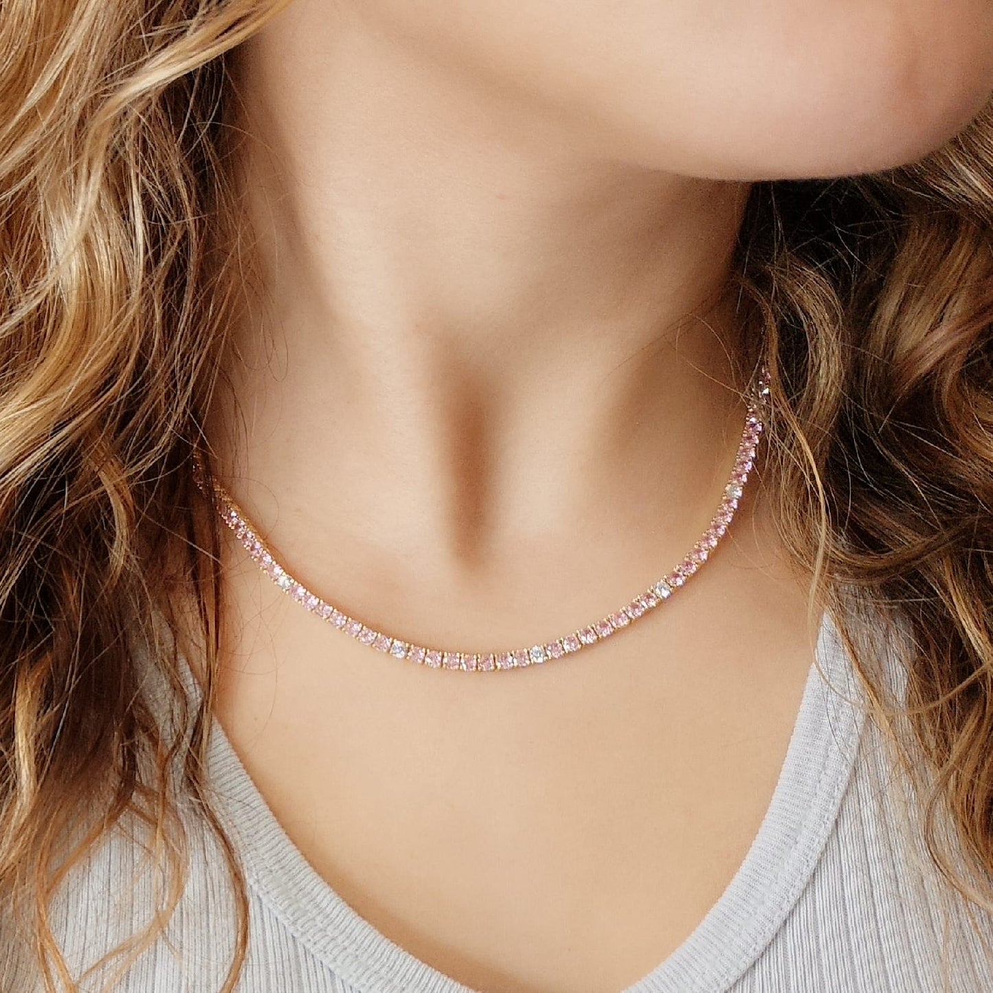 3MM 4PRONG 7/1 Color Tennis Necklace - KN22158-3