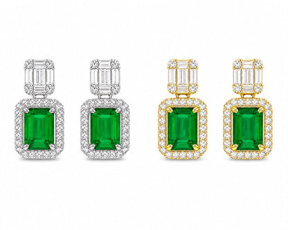 Baguette & Emerald Cut Halo Earring - KE192048