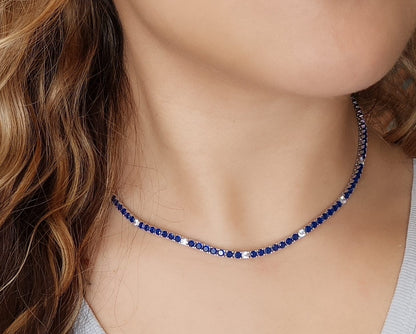 3MM 4PRONG 7/1 Color Tennis Necklace - KN22158-3