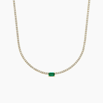 Emerald Cut Centered Micro Pave Tennis Necklace 14+4" - KN22306