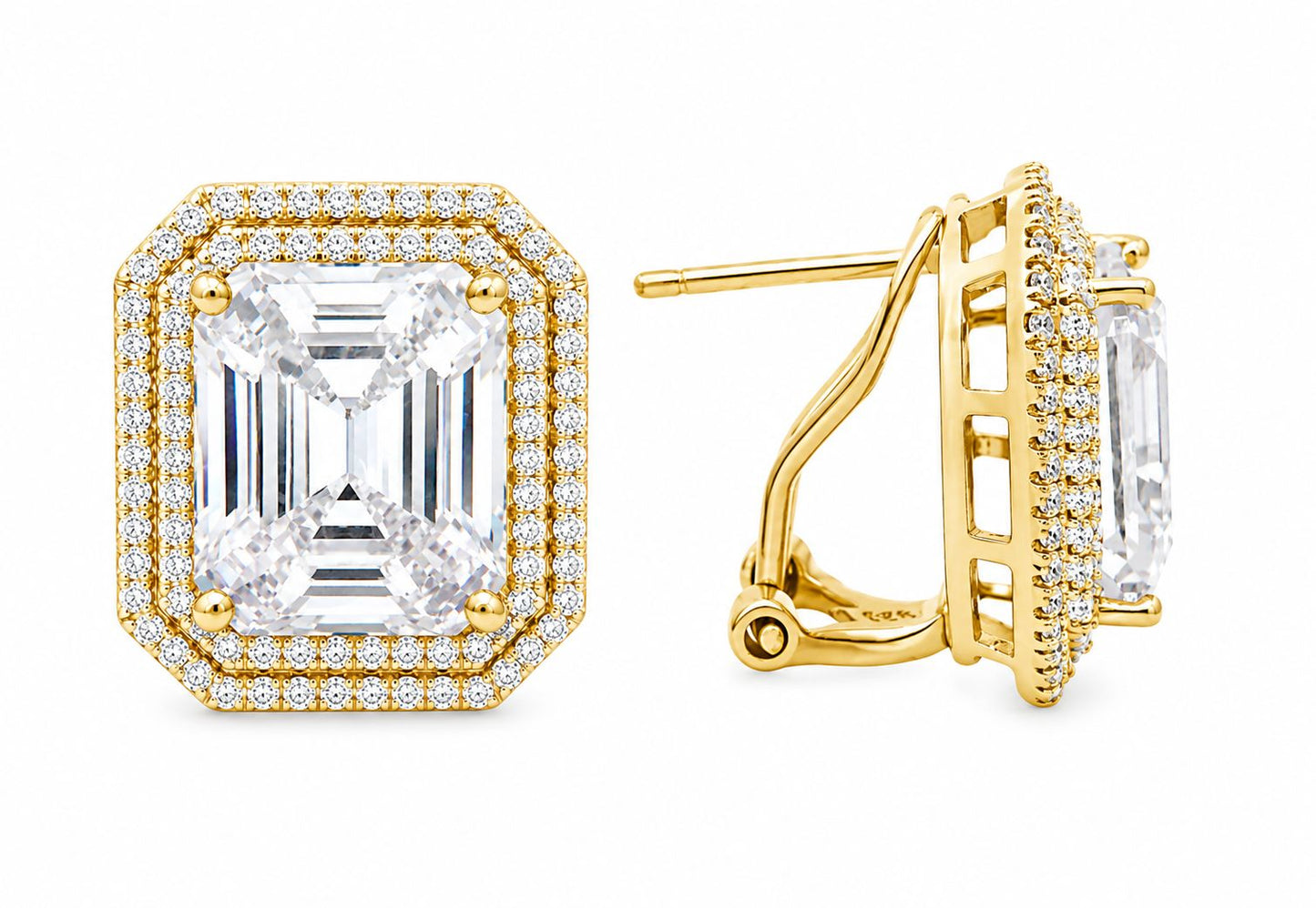 Double Halo Elegant Emerald Cut Earring - KE192046