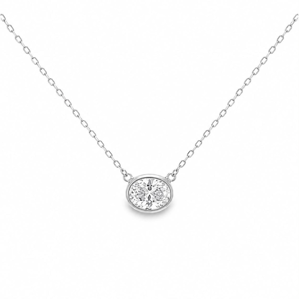 Oval East West Bezel Necklace 15+3" - PGN22318