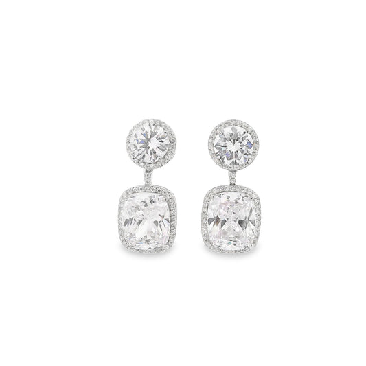 Cushion Cut Drop Halo Earrings - KE192018